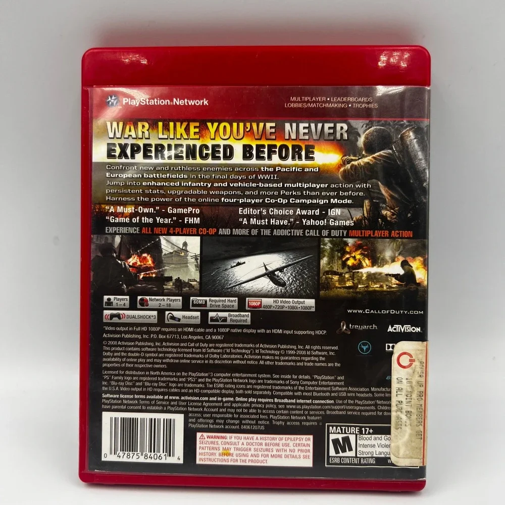 Call of Duty World at War PS3 Sony PlayStation 3 Greatest Hits Shooter Game